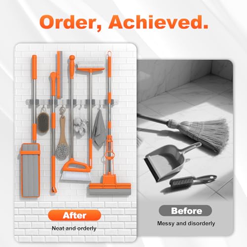 Broom Holder Wall Mount, Mop and Broom Organizer Broom Hanger Storage Tool Utility Racks Stainless Steel Wall Hooks Solid Mop Rack for Home Kitchen Garden Laundry Garage (5 Racks 4 Hooks) - size: 5 Racks 4 Hooks