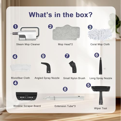 Steam Cleaner, 6 in1 Rotated Steam Mop Cleaner with 2 Modes, 2 Microfiber Pads, 400ML Removable Tank, 23FT Power Cable, Detachable Steam Mops for Floor, Laminate Floor, Tiles Cleaning (Stone White) - color: Stone White