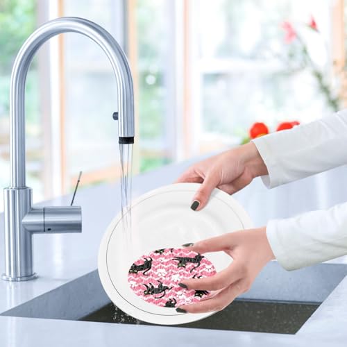 Black Cats with Pink Chevron Dish Scrub Sponges Kitchen Non Scratch Reusable Compressed Cellulose Sponge Hanging for Household Cleaning Washing Dishes Pots and Pans 3 Pack - color: Pattern14