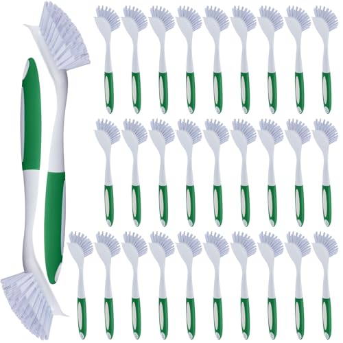 Hsei 30 Pcs Kitchen Scrub Dish Brush Bulk with 11 Inch Handle Cleaning Dish Scrubber with Stiff Bristles Washing Scrub Brushes for Housekeeping for Pots and Pans, Kitchen Sink (Green) - color: Green