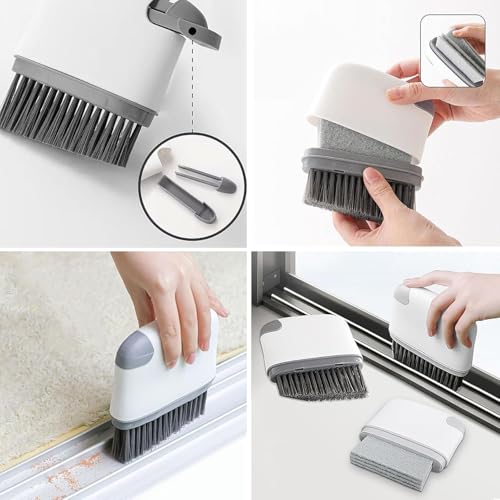2-in-1 Groove Cleaning Brush, 2025 Upgraded Crevice Cleaner, Window Track Cleaning Tools with Hard Bristle Brushes and Sponge Brushes for Window Tracks, Sliding Doors, Sills, Tile Lines & Car Vents