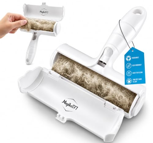 Pet Hair Remover Roller Reusable Lint Roller for Dog & Cat Hair – Fur Remover for Couch, Furniture, Carpet, Car Seats & Clothes – Portable Manual Pet Hair Cleaning Brush (White) - color: White