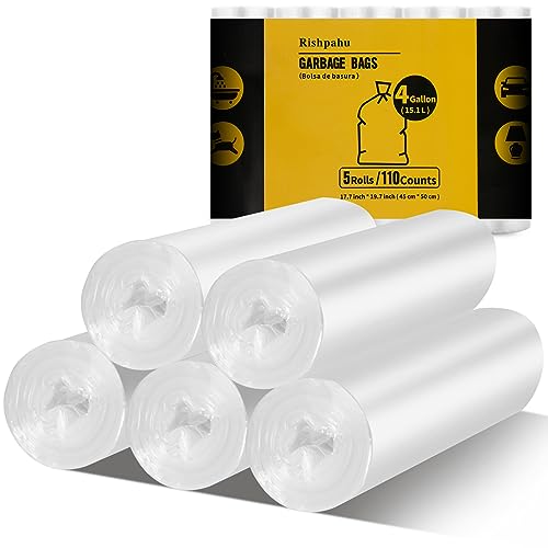 Small Trash Bags 4 Gallon, Flexible & Durable, Scent Free & Easy Tear, Transparent, 110 Counts, 0.3 Mil - style: 4 Gallon Transparent 110 counts