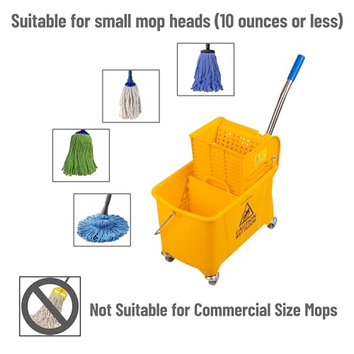 Mind Reader Mop Bucket with Wringer (Mop Not Included), 5.5 Gallon Cleaning Bucket with Wheels and Handle, Upward Press Wringer, Small Mop Compatible, Yellow - size: Mop Bucket Only