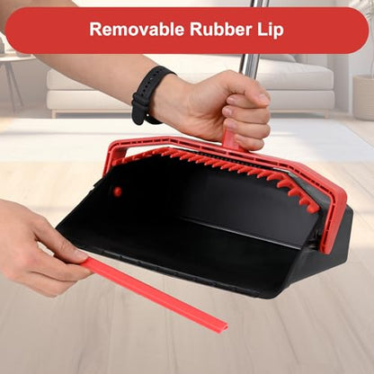 Large Upright Broom and Dustpan, Heavy Duty Dust Pan with 51" Long Handle for Indoor Outdoor Garage Kitchen Room (Black and Red) - color: Black and Red