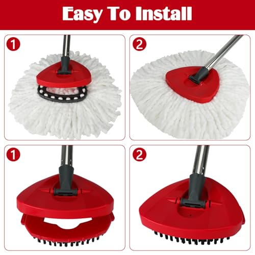 3 Pack Spin Mop Replacement Head for O-Ceda EasyWring 1-Tank System, 3 Microfiber Spin Mops Refills,1 Scrubber Head,1 Triangle Spin Base,Deep Clean,Machine Washable and Easy to Replace - size: White-3P