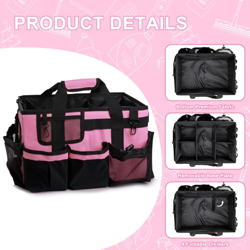 Large Cleaning Caddy Bag with Built-in Support Board, Wearable Cleaning Supplies Organizer with Adjustable Shoulder Strap & Waist Belt, Waterproof Heavy Duty Tote for Housekeepers Car Detailing - color: Black-Pink
