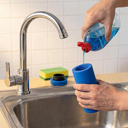 Dish Soap Dispenser for Kitchen, Silicone Squeeze Bottle for Dish Detergent (Blue) - color: Blue