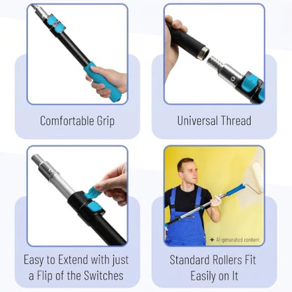 Bates- Telescopic Extension Pole, 3 Ft, Aluminum Alloy, Sturdy Multi-Purpose Extension Pole with Flip-Lock Design for Painting, Dusting and Cleaning - color: Black and Teal, size: 3 Ft, 1 Pack