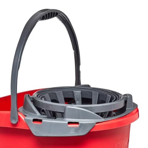 Mop Bucket with Wringer 2.5 Gallon, Compact Cleaning Bucket with Built-in Wringer, Easy Carry Handle for Floor Cleaning Home Kitchen Bathroom Use, Red