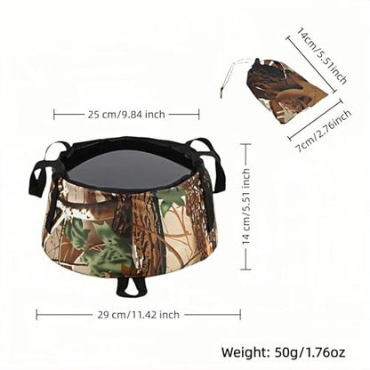 Portable Foldable Sink Bucket for Camping/Basin, Travel - Thickened Leakproof Nylon, Reinforced Handle, Multi-Use (Car, Fishing, Dishes, Wash) Camouflage