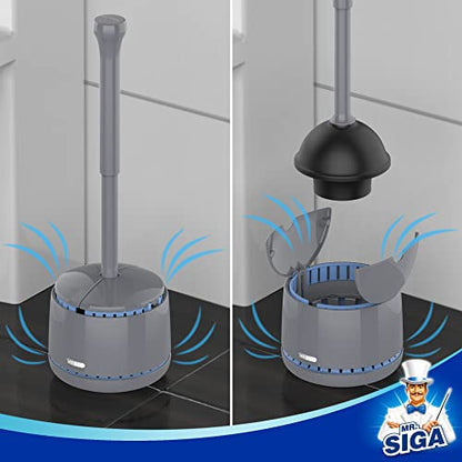 MR.SIGA Toilet Plunger with Holder, Heavy Duty Plunger with Sturdy Handle for Toilet Cleaning, Gray - color: Gray