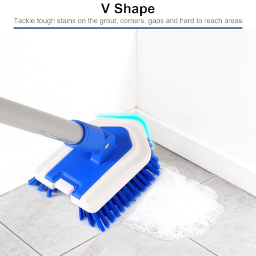 Lalafancy Bathroom Scrubber with Extendable Long Handle 50'' -3-in-1 Tub and Tile Cleaning Brush Interchangeable Head Attachment Shower Scrubber for Cleaning Bathroom Shower Bathtub Floor