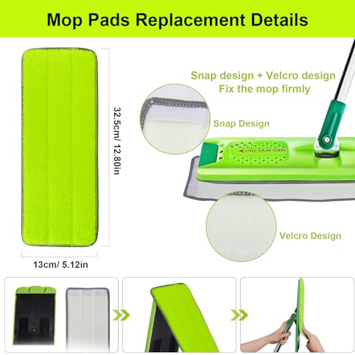 Replacement Microfiber Mop Pads for Libman Rinse 'n Wring Mop and Bucket System, Washable Reusable Wet & Dry Cleaning Refill Head for Multi-Surface Floor-12 Pack - color: 12 Pack