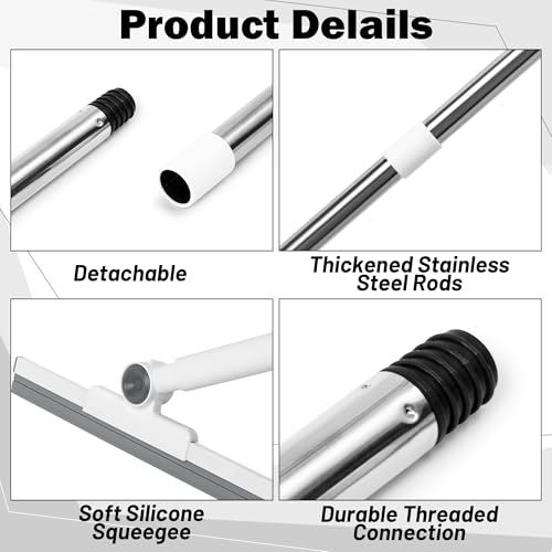 Floor Telescopic Squeegee Broom - Telescoping Shower Squeegee with Extension Pole, 180° Rotating Silicone Broom Scraper, Extendable Window Cleaner Tool for Glass Doors Tile Wall (31.9”–44.9”)