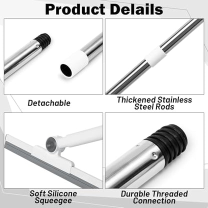 Floor Telescopic Squeegee Broom - Telescoping Shower Squeegee with Extension Pole, 180° Rotating Silicone Broom Scraper, Extendable Window Cleaner Tool for Glass Doors Tile Wall (31.9”–44.9”)