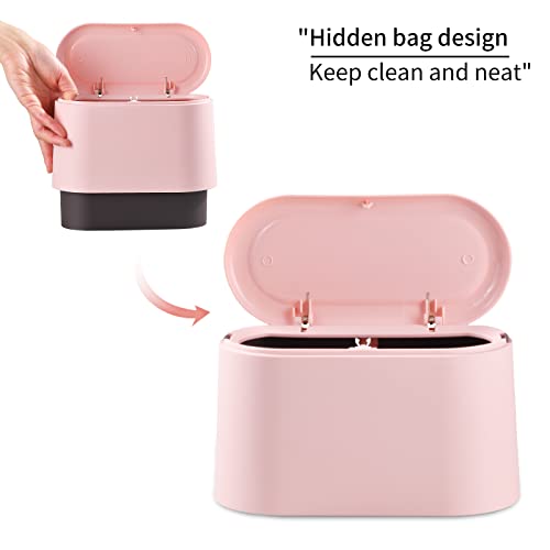 SUBEKYU 0.5 Gal Mini Countertop Trash Can with Lid for Desktop, Small Garbage Can for Office, Tiny Wastebasket,Pink - color: Pink 0.4 Gal with Lid