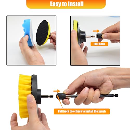 15Pcs Drill Brush Attachment Set, Drill Scrubber Brush Kit Include Soft Drill Wheel Brush, Scrub Pads, Sponge, Drill Cleaning Brush Attachment Set for Car, Bathroom, Tub, Tile, Floor, Grout, Boat - style: 15pcs