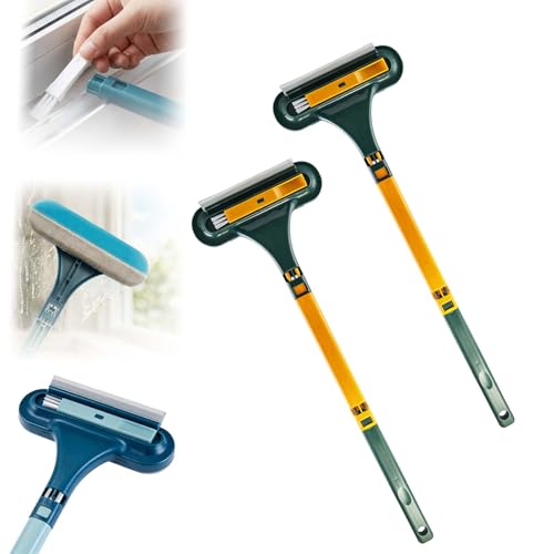 Window Screen Cleaning Brush, 2 in 1 Detachable Multi-Purpose Window Screen Cleaner Tool with Squeegee, Mesh Screen Cleaner Brush with Wet and Dry Dual-Use for Patio Door Porch Screens (Yellow, 2PCS) - color: Yellow, size: 2PCS