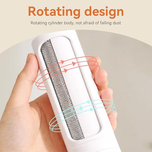 Lint Roller for Clothes Reusable Rotating Dust Brush with Self Cleaning Chamber Pet Fur Collector for Jackets Sofa Upholstery Travel Kit White 1pc - color: White
