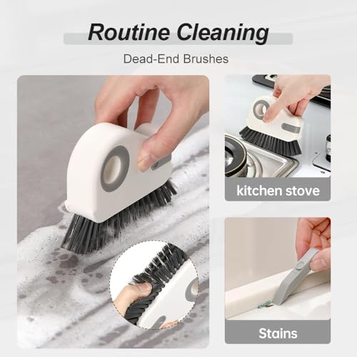 2 in 1 Groove Cleaning Brush, Upgrade Window Track Cleaning Tools, Multifunction Hard Bristle Crevice Cleaning Brush with Hidden Scraper for Sliding Door Track, Window Sill, Window Seal (Mix 2PCS) - color: Mix 2pcs