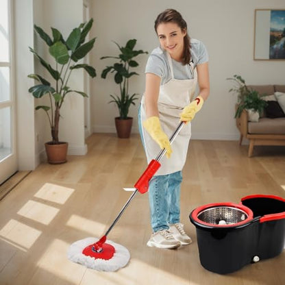 Spin Mop and Bucket with Wringer Set, 360° Spinning Mop Bucket System with 3 Microfiber Mop Replacement Heads Refills,56" Stainless Steel Extended Handle for Floor Cleaning Home(20QT) (Green) (Black) - color: Black