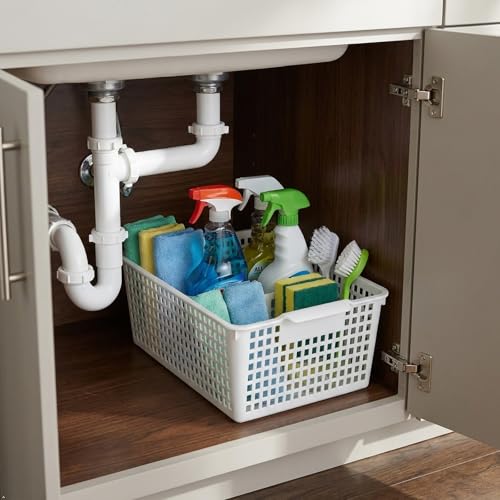 3-Pack Large Plastic Storage Basket, Plastic Storage Bin, White