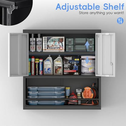 Locking Cabinet, Black Wall Storage Cabinet with Shelves, Hanging Cabinets with Open Storage, Small Wall Cabinet, Lockable Tool Cabinet for Basement, School, Office - color: 31"h-hanging Cabinet / Black