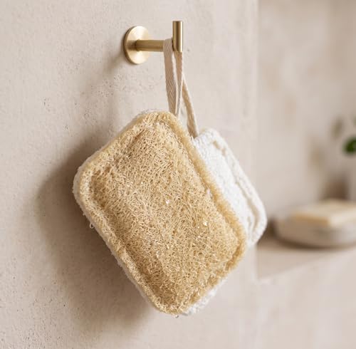 Loofah Dish Sponge Set, 5 Piece Kitchen Cleaning Kit with 4 Dual-Sided Scrub Sponges and 1 Long Handle Bottle Brush for Kitchen and Household Cleaning