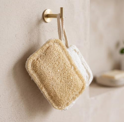 Loofah Dish Sponge Set, 5 Piece Kitchen Cleaning Kit with 4 Dual-Sided Scrub Sponges and 1 Long Handle Bottle Brush for Kitchen and Household Cleaning