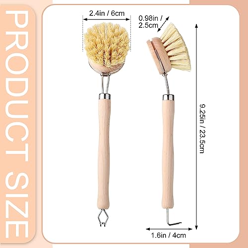 Maxdot 4 Pcs Kitchen Dish Brush with Beechwood Handle Natural Wooden Handle Scrub Brush Fiber Bristles Dish Scrub 2 Inch Replacement Brush Head for Pots Pans Utensils Washing Supplies