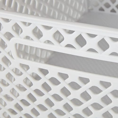 Large White Decorative Plastic Storage Basket - Heavy-Duty, Stackable, Dustproof with Handles for Living Room, Closet & Home Organization