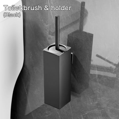 Square Wall-Mounted Toilet Brush Holder, and Black | Cleaning Brush Head, Splash Guard, Drip Tray - color: Black