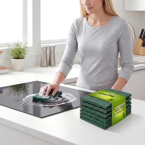 Scrubbing Pads, 6-Pack Green Kitchen Cleaning Scourer – Heavy Duty Scrubber for Pots, Stovetops, Range Hoods, Easy Rinse, Degreasing & Descaling by Ha-Fish&Flame-Gua