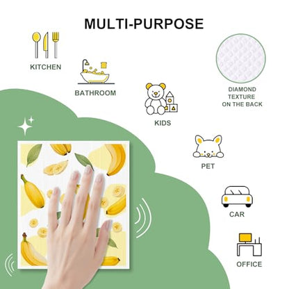 4 PCS Swedish Dishcloths, Reusable Kitchen Dish Cloths, Super Absorbent Cellulose Sponge Cloths, Odor Resistant, Dishwasher Safe & Multi-Purpose Cleaning Cloths - color: Fruits-4pcs
