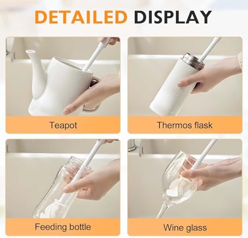 360° Flexible Silicone Bottle Brush with Long Handle, 2026 New Bottle Cleaning Brush, Deep Cleaning Brush for Narrow Neck Bottles, Water Bottles, Flasks Soft Bottle Brush (2PC) (White) - color: White