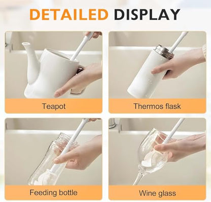360° Flexible Silicone Bottle Brush with Long Handle, 2026 New Bottle Cleaning Brush, Deep Cleaning Brush for Narrow Neck Bottles, Water Bottles, Flasks Soft Bottle Brush (2PC) (White) - color: White