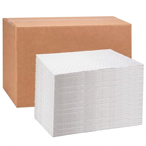 Hoolerry 30 Pcs Oil Absorbent Pads Bulk Heavy Weight Dimpled Garage Absorbing Pad Water Absorbent Mat Trimmable Oil Spill Mat for Garage Floor Workshop Auto Fluid Cleanup (15 x 17 Inch,White) - color: White, size: 15 x 17 Inch