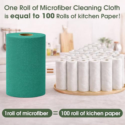 Microfiber Cleaning Cloth Roll–100 Pack, Tear Away Microfiber Towels, Reusable, Washable, Scratch-Free, Kitchen Towels for Car, Home, Kitchen, Glass, Dishes (Malachite Green) - color: Malachite Green