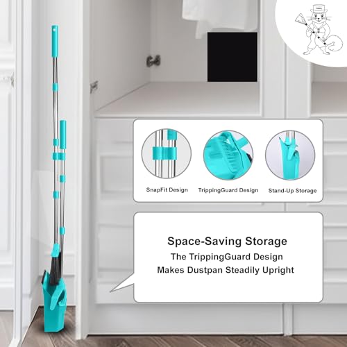 Tiumso Upgrade Broom with Dustpan Combo Set, Broom and Dustpan Set with 51'' Long Handle, Large Upright Brooms and Dust Pans, ZeroGap Lip, Self-Cleaning Dustpan Teeth for Lobby and Restaurant - Blue - color: Blue