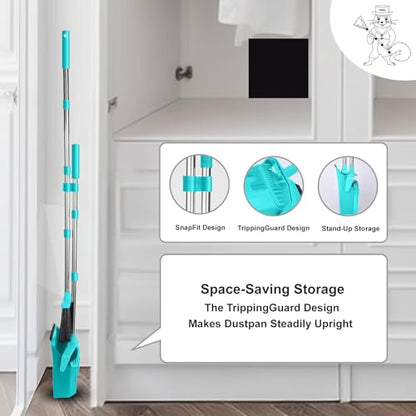Tiumso Upgrade Broom with Dustpan Combo Set, Broom and Dustpan Set with 51'' Long Handle, Large Upright Brooms and Dust Pans, ZeroGap Lip, Self-Cleaning Dustpan Teeth for Lobby and Restaurant - Blue - color: Blue