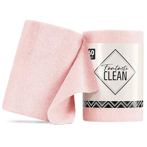 Fantasticlean Microfiber Cleaning Cloth Roll -60 Pack, Tear Away Paperless Towels, 8" x 8", Reusable Washable Rags, for House Kitchen, Pet, Office, Indoor Outdoor, Compact and Portable (Pink) - color: Pink