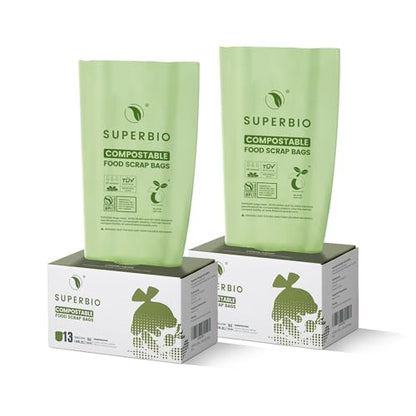 SUPERBIO 13 Gallon Flat Top Compostable Food Waste Bags, 50 Count, 2 Pack, 49.2L, 0.87 Mil, ASTM D6400 BPI and OK compost INDUSTRIAL - color: 13 Gallon Flat Top, 100 Count (2 Pack)