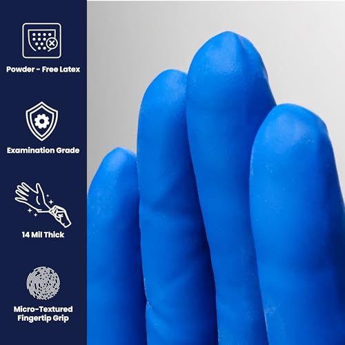 Adenna HERO Disposable Latex Gloves - 14 Mil, NFPA-Approved Heavy Duty Glove with 12" Extended Cuff & Micro-Textured Grip, Exam Grade, Powder Free, Case of 500, X-Large, Blue - size: X-Large (Case of 500)