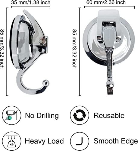 Suction Cup Hooks - Heavy Duty Glass, Reusable, No Hole Punched, for Bathroom Robe & Garland (Silver, 4 Pack) - color: Silver, size: 4 Pack