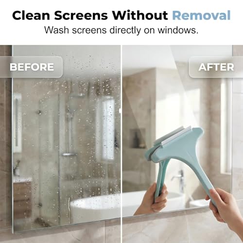 2 in 1 Window Squeegee Cleaner Tool, Multifunctional Window Screen Cleaner Brush with Squeegee, 2026 New Window Cleaning Brush with Detachable Handle, Double Sided Wet & Dry Dual Use (Yellow Green) - color: Yellow Green