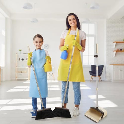 Broom and Dustpan Set, Dustpans with Broom Combo for Home, Heavy Dust Broom and Dustpan Combo, Long Handle Dust Pan and Broom Set for Kitchen, Office, Pet Hair,Beige, Pack of 1 - color: Beige