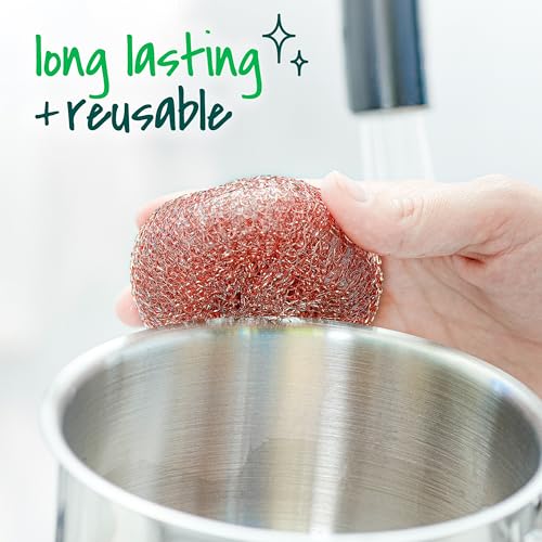 Scotch-Brite Copper Coated Scrubbers, Scouring Pads for Cleaning Tough Baked-On Messes, Metal Scrubbers for Cleaning Dishes, 3 Scrub Pads