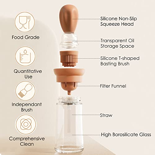 Oil Dispenser with Brush - Glass Olive Oil Dispenser for Kitchen, 2 IN 1 Oil Dispenser Bottle with Silicone Basting Brush for Cooking Vinegar Sauce BBQ Grill Frying, T-OB21, Grey - color: Gray
