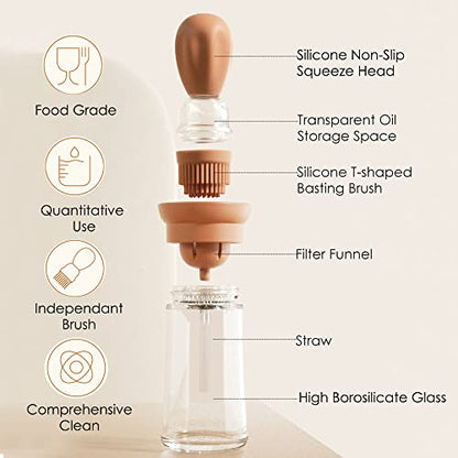 Oil Dispenser with Brush - Glass Olive Oil Dispenser for Kitchen, 2 IN 1 Oil Dispenser Bottle with Silicone Basting Brush for Cooking Vinegar Sauce BBQ Grill Frying, T-OB21, Grey - color: Gray